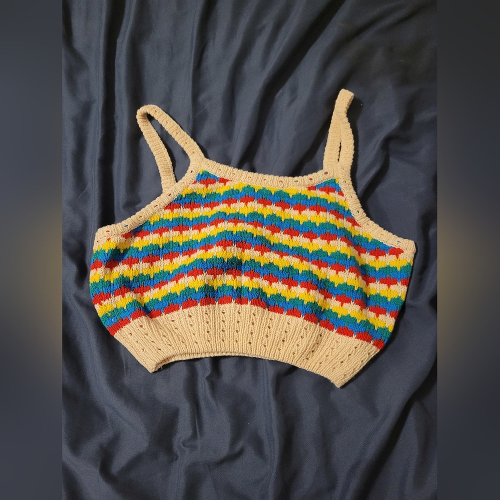 Cinder Rainbow Colored Crochet Cropped Tank Top Size Medium